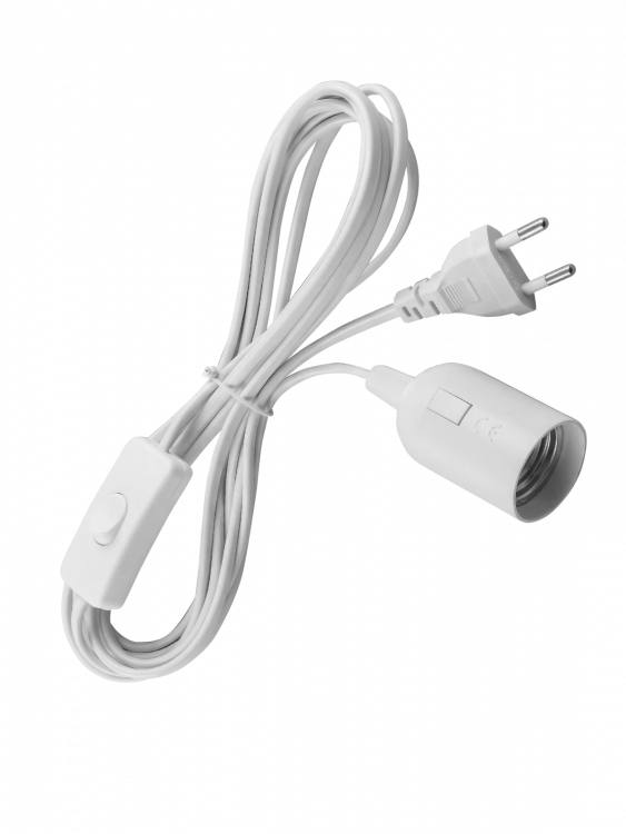 Патрон E27 с проводом и выключателем 1.8м Орбита OT-ELS11 Белый